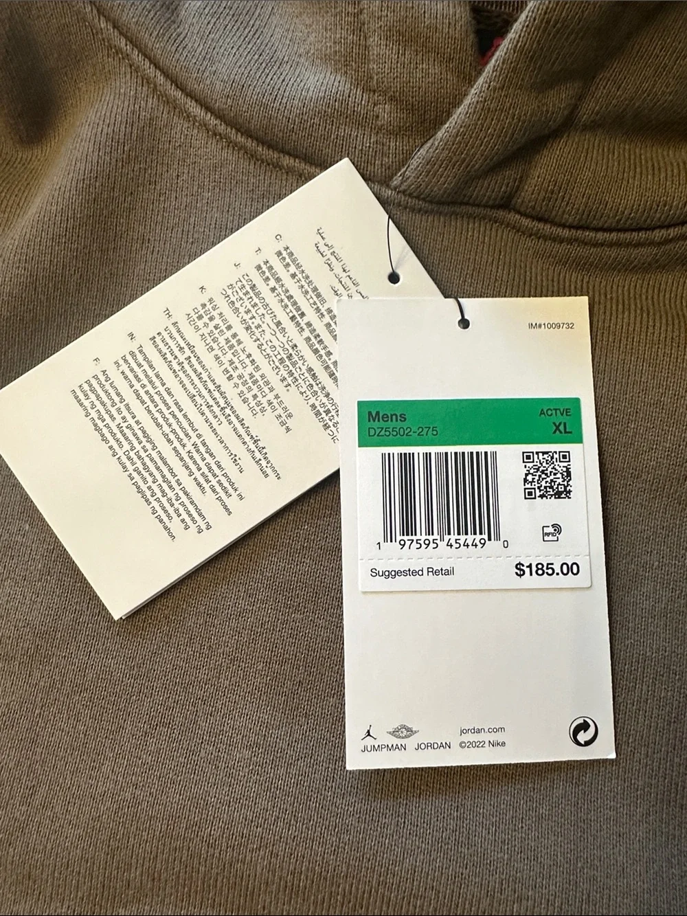 Jordan Olive Gray Pullover Hoodie with Hang Tag